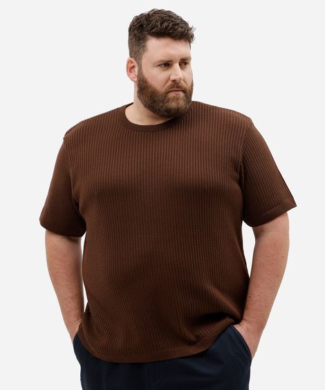camiseta masculina de tricot texturizada plus size marrom