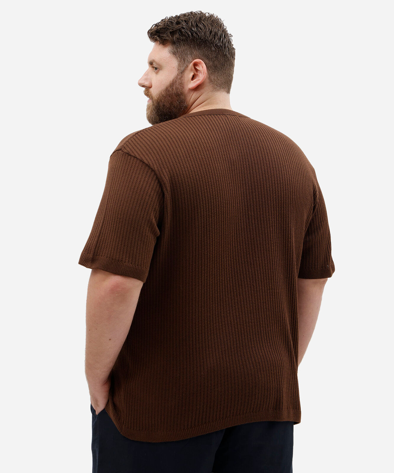 camiseta masculina de tricot texturizada plus size marrom