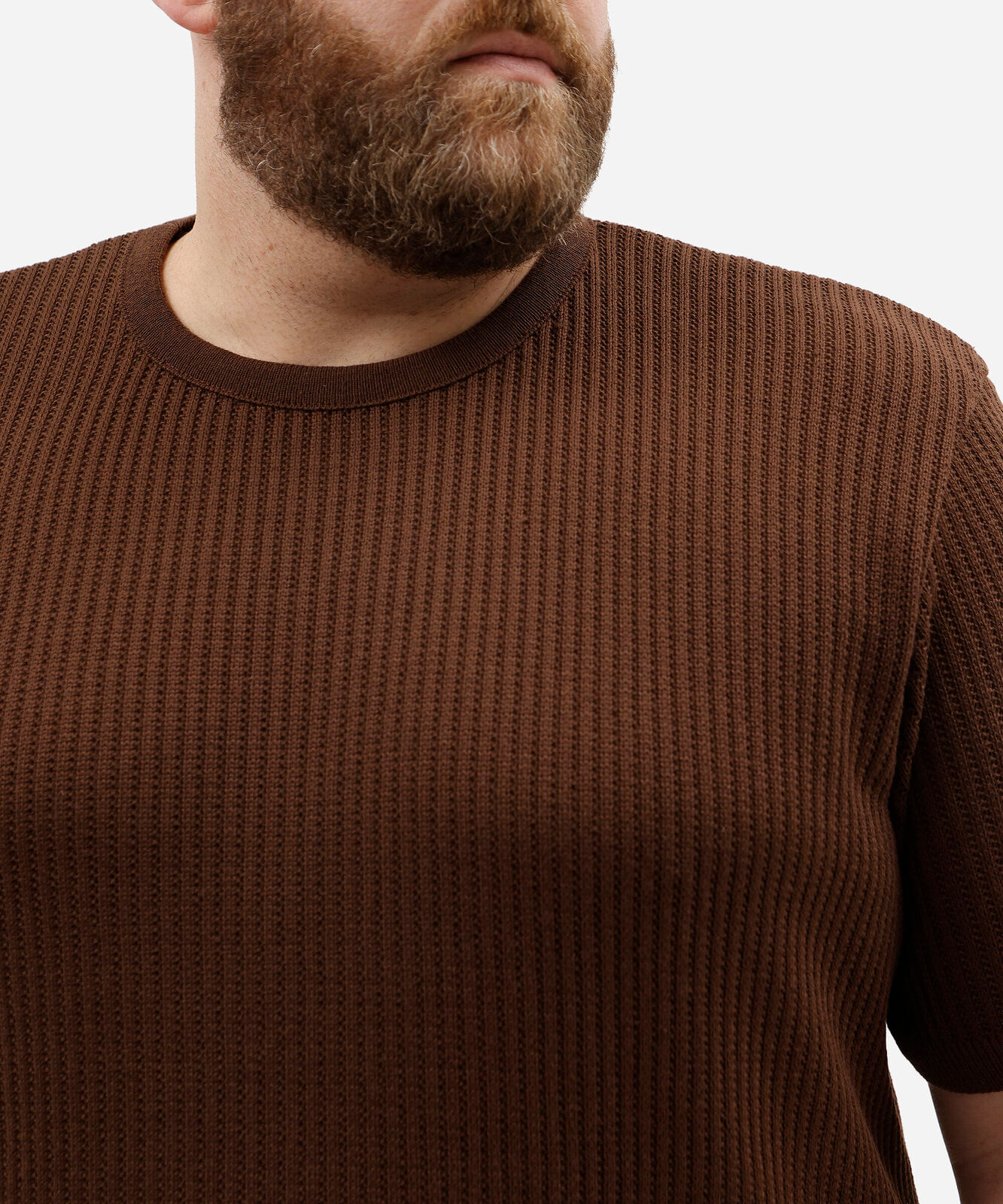 camiseta masculina de tricot texturizada plus size marrom