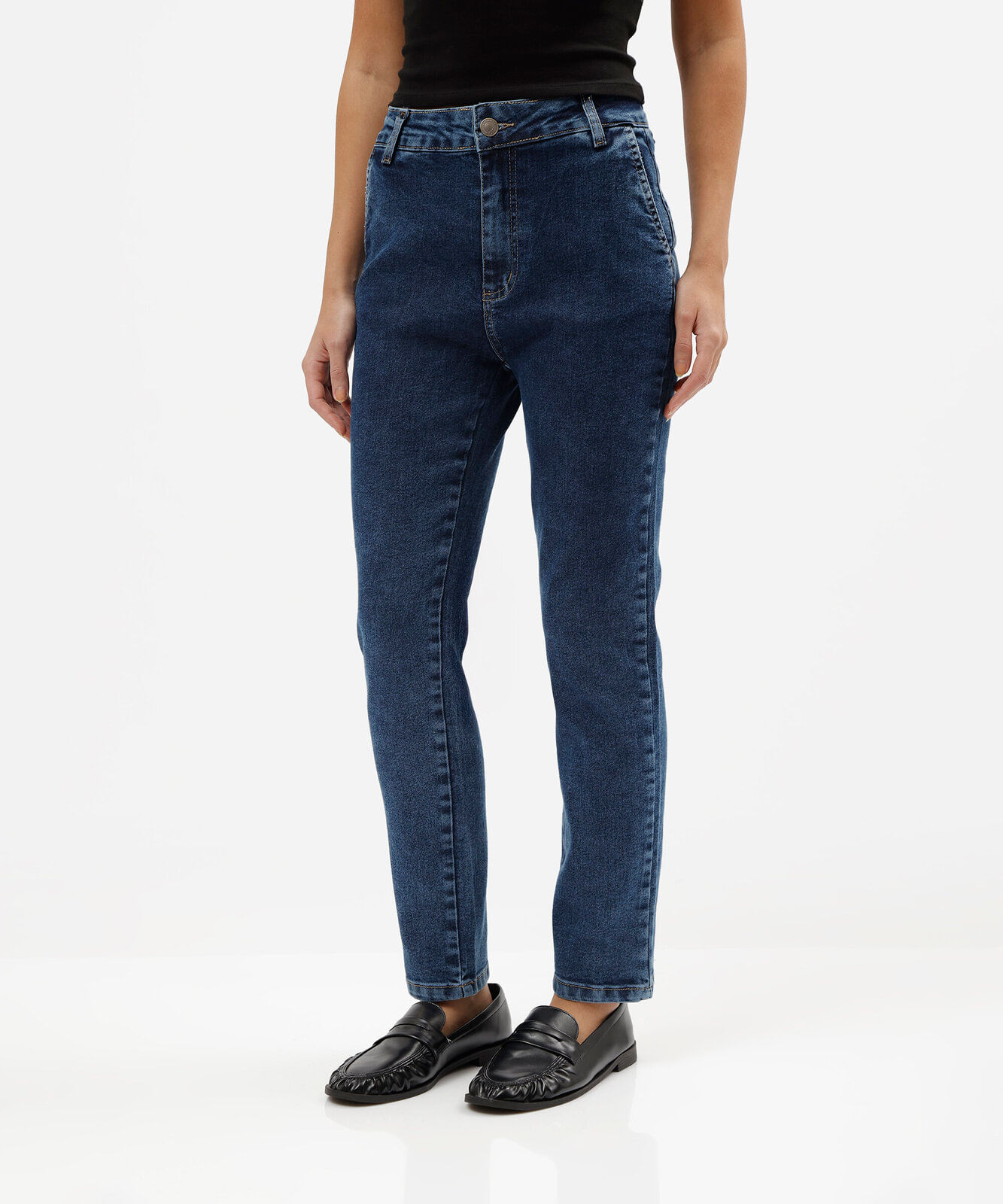 calça reta jeans cintura alta sawary azul