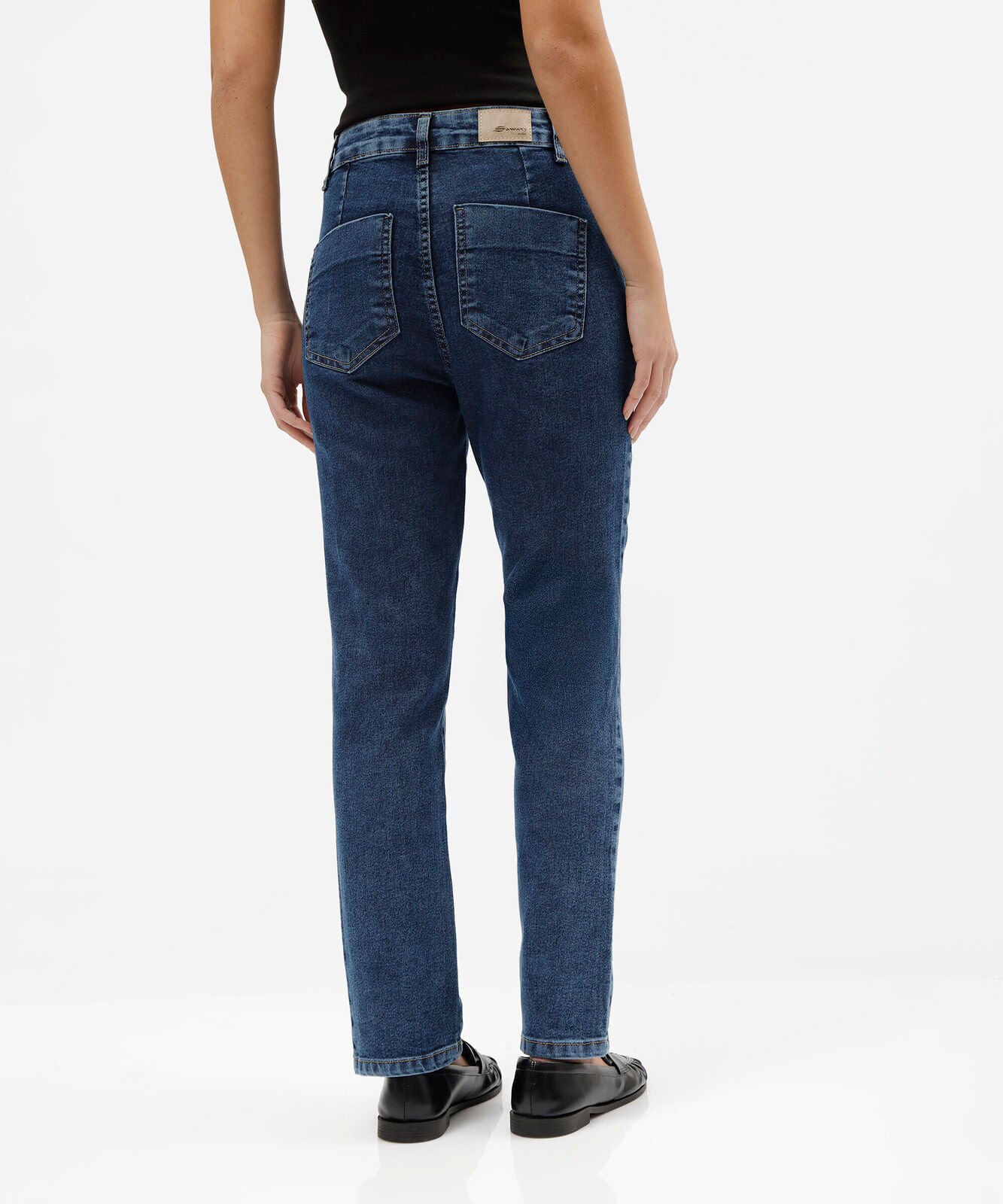 calça reta jeans cintura alta sawary azul