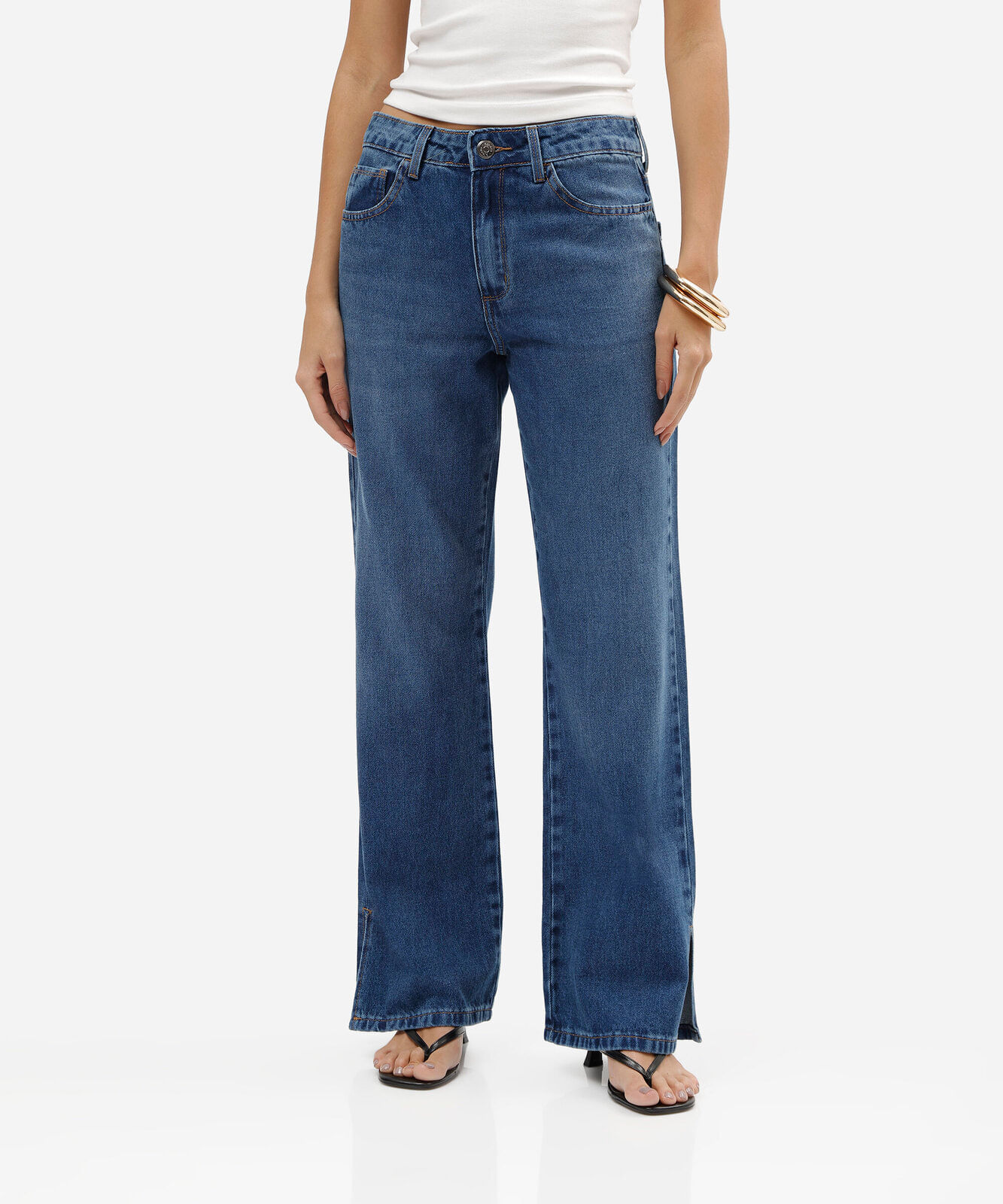 calça wide leg slim feminina cintura baixa azul
