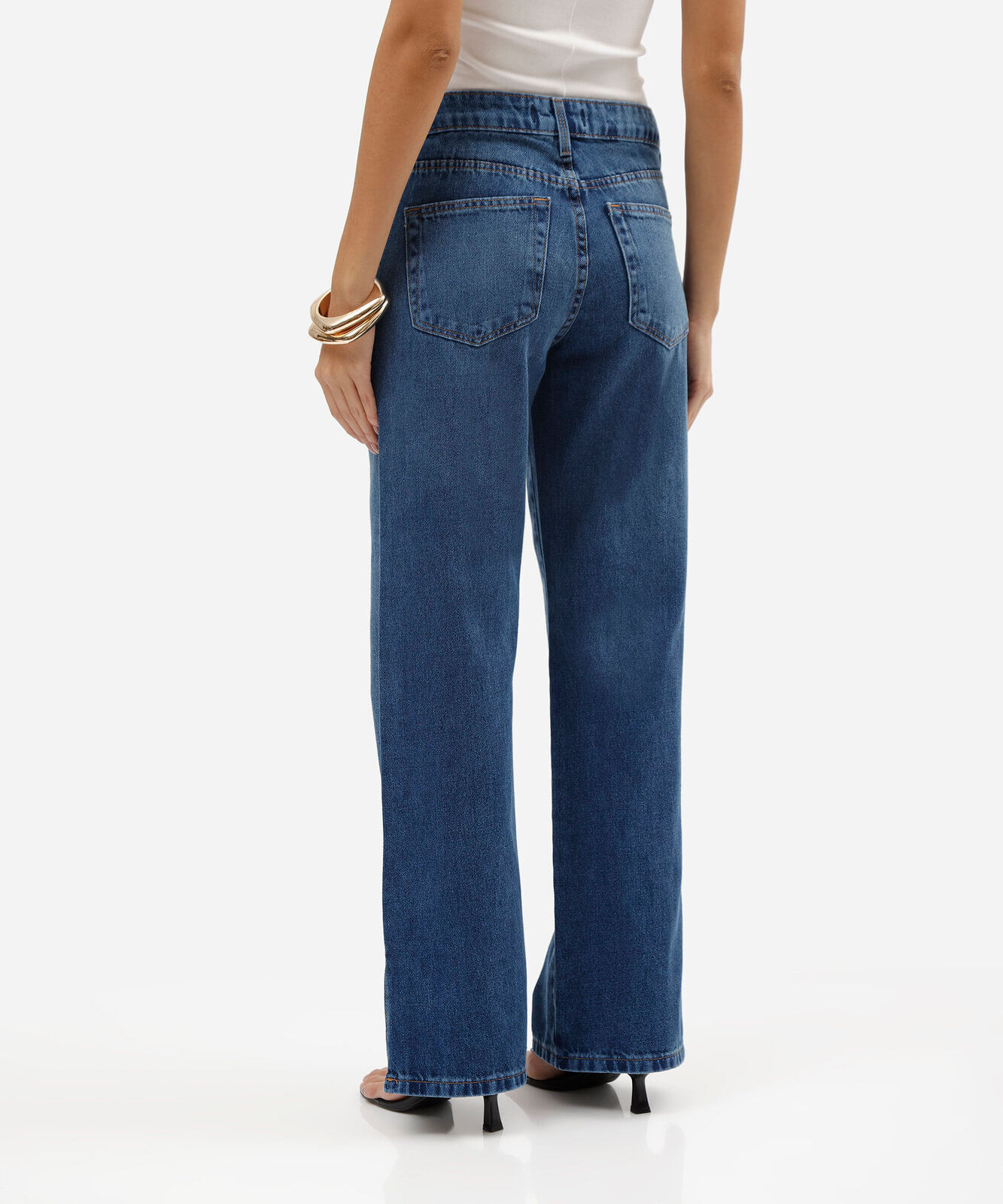 calça wide leg slim feminina cintura baixa azul