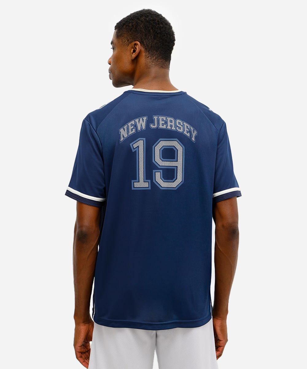 camiseta masculina esportiva com recortes ovesized azul
