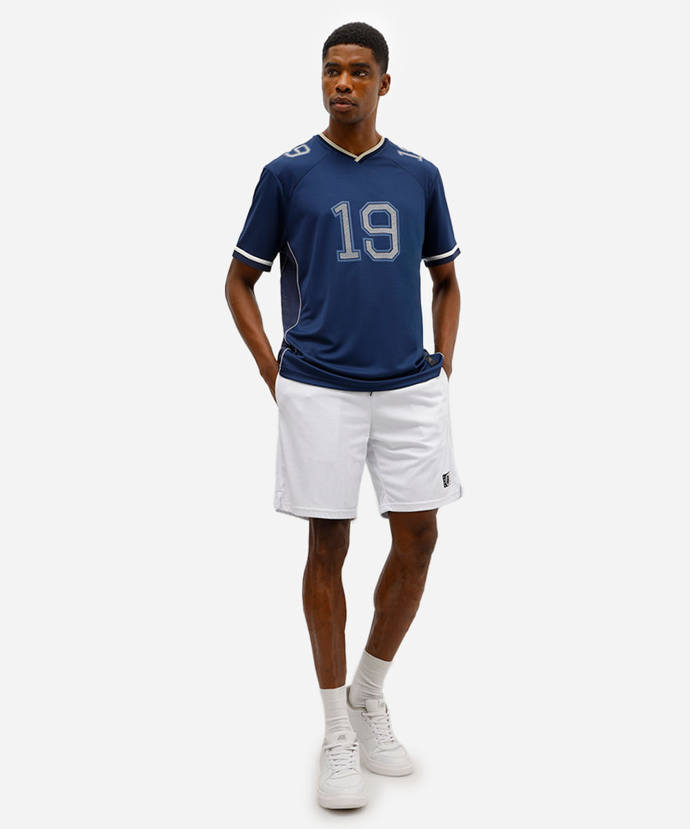 camiseta masculina esportiva com recortes ovesized azul
