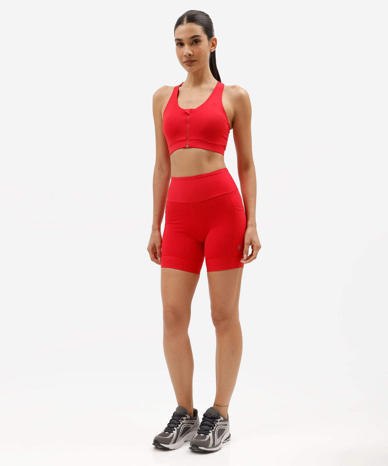 top nadador feminino esportivo com zíper vermelho