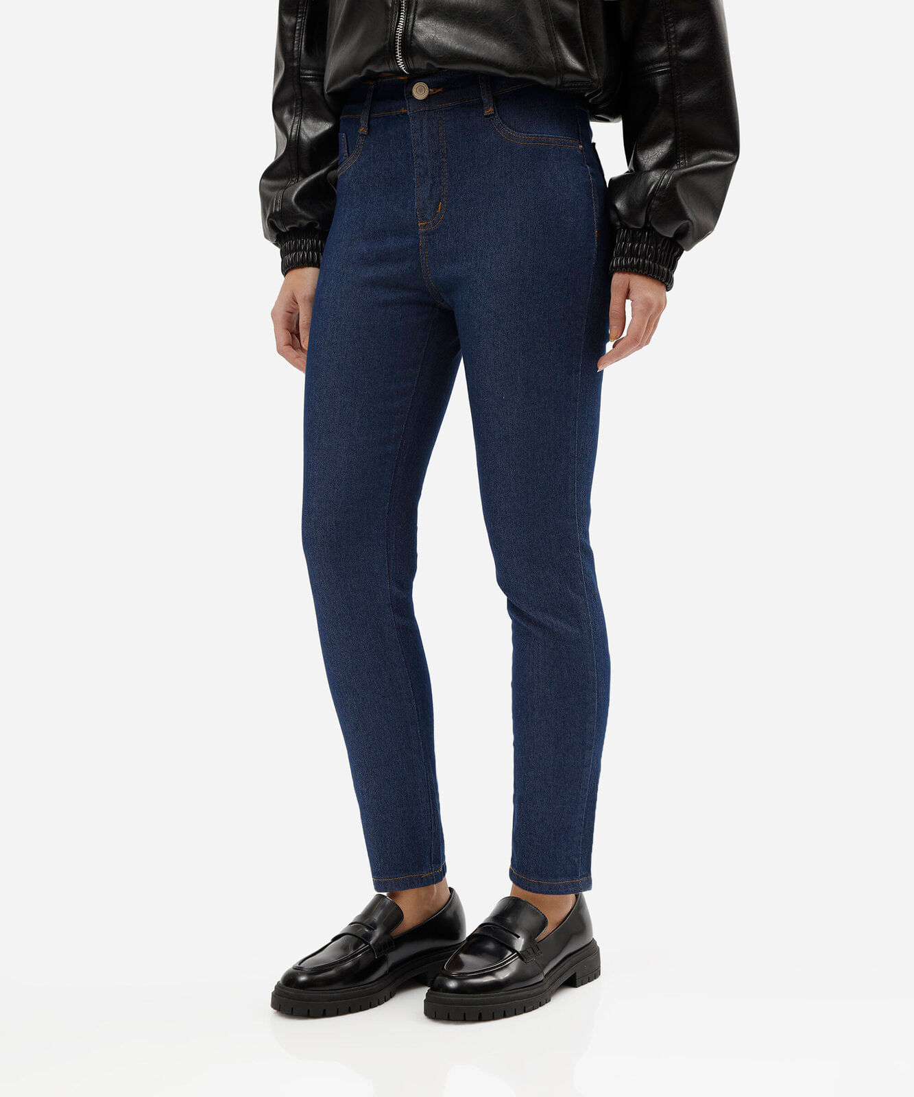 calça cigarrete feminina jeans cintura alta sawary azul