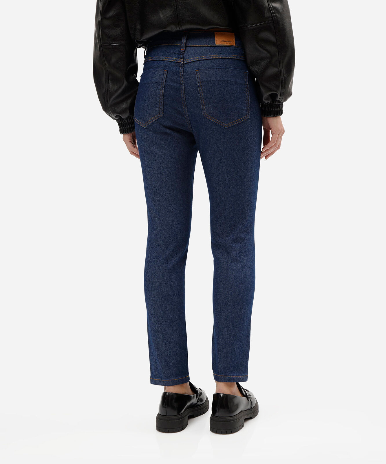 calça cigarrete feminina jeans cintura alta sawary azul