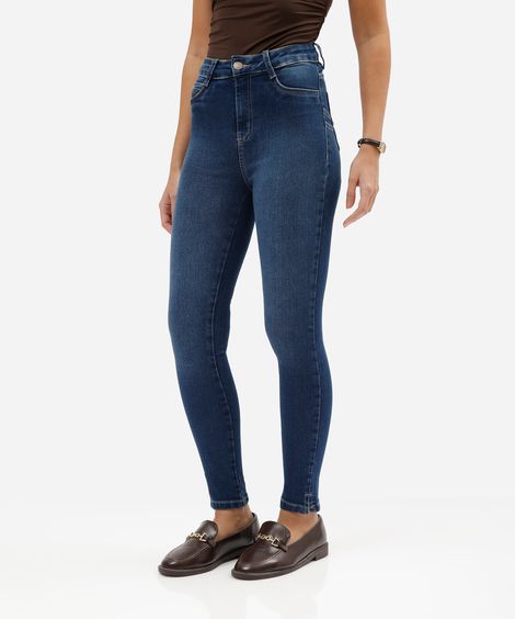 calça jeans cigarrete levanta bumbum cintura alta sawary azul escuro