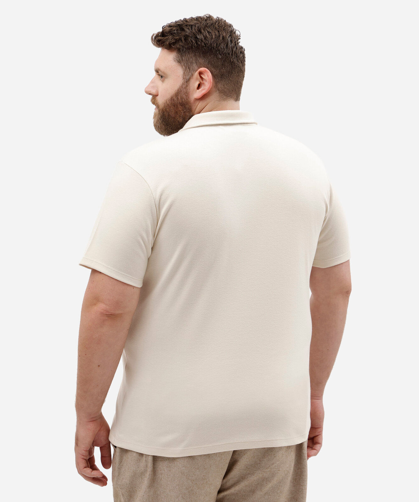 camisa polo masculina plus size de malha suedine bege