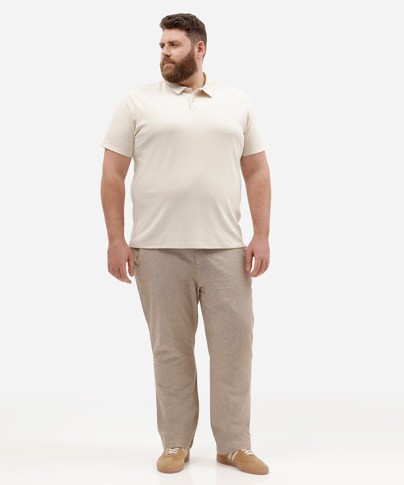 camisa polo masculina plus size de malha suedine bege