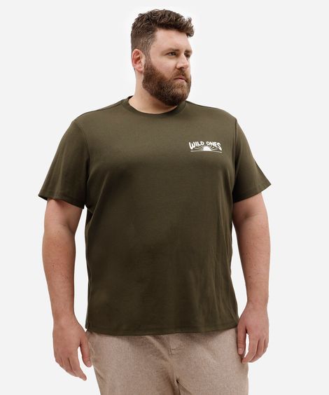 camiseta masculina com algodão manga curta estampada plus size verde