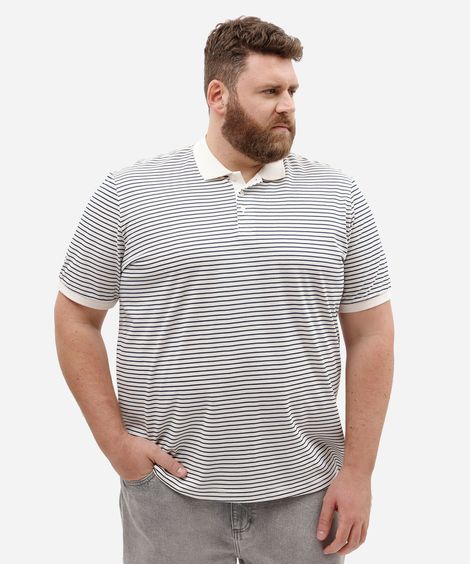 polo masculina manga curta listrada plus size off white