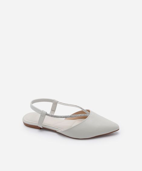 sapatilha feminina de bico fino com tira de strass e fechamento no tornozelo off white