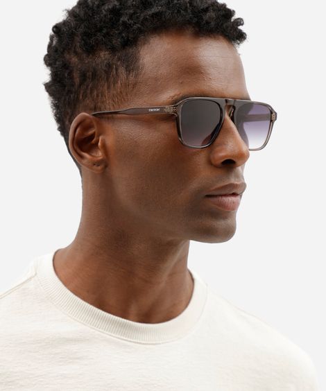 óculos de sol masculino quadrado de acetato triton cinza
