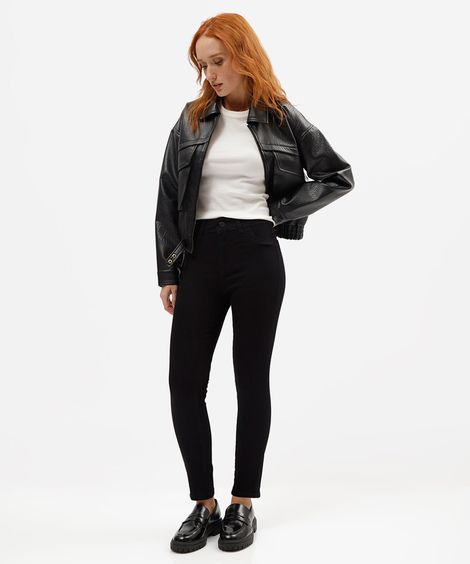 Calça de Sarja Feminina Cintura Alta Sawary Cigarrete Preta