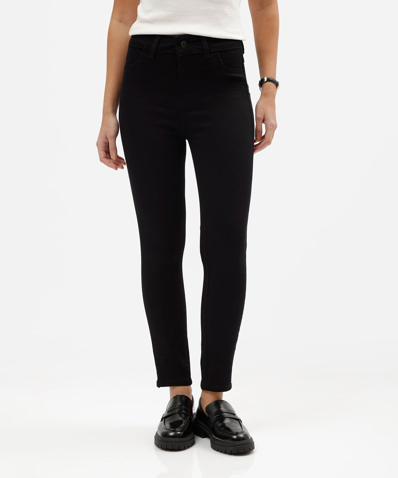 Calça de Sarja Feminina Cintura Alta Sawary Cigarrete Preta