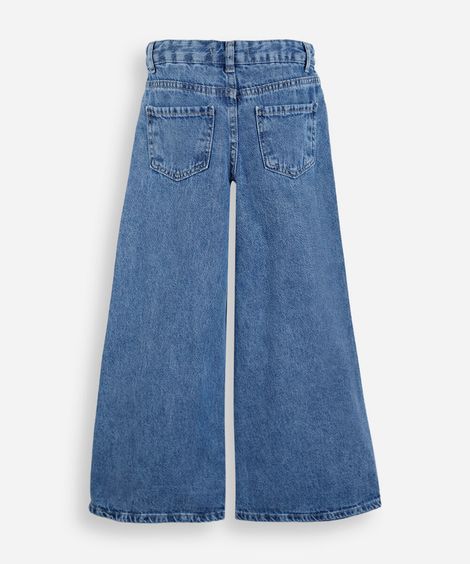 calça wide leg infantil com bordados azul
