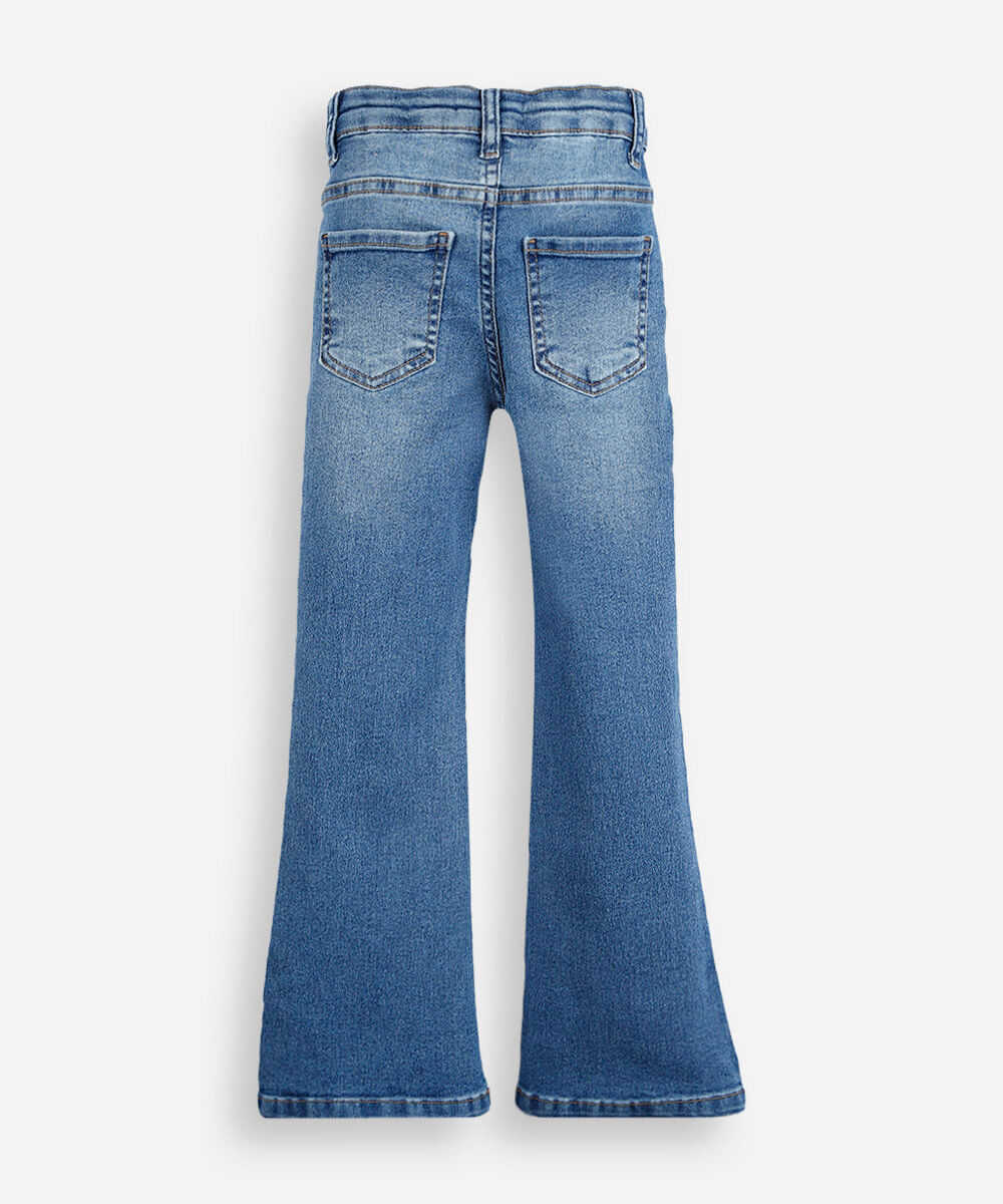calça flare infantil jeans com tachas azul