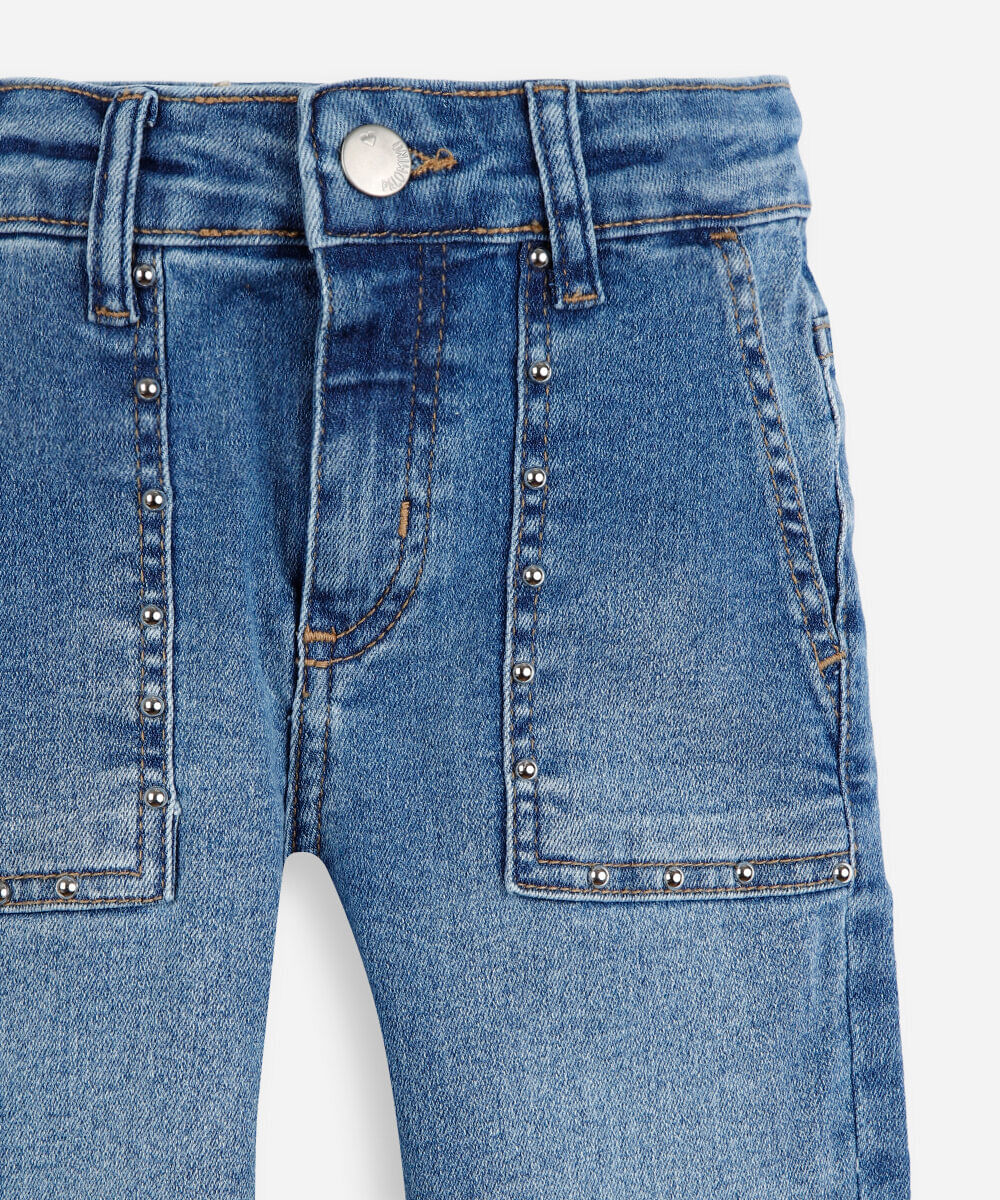 calça flare infantil jeans com tachas azul