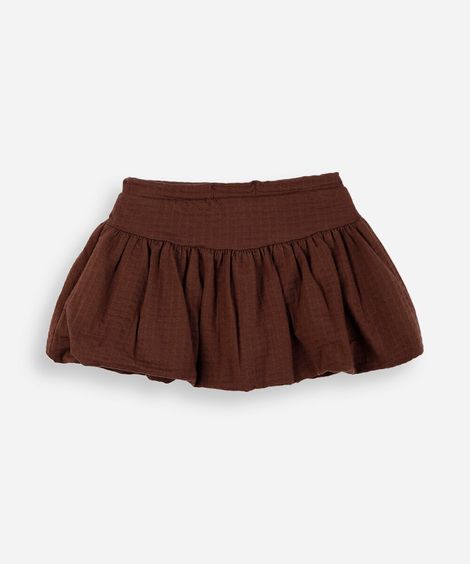 short saia infantil de algodão texturizada com laços marrom