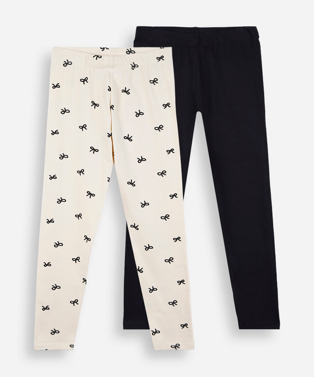 kit de 2 calças legging infantil de algodão laços  colorido