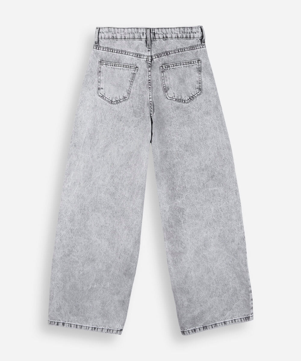 calça balloon juvenil jeans cintura média cinza