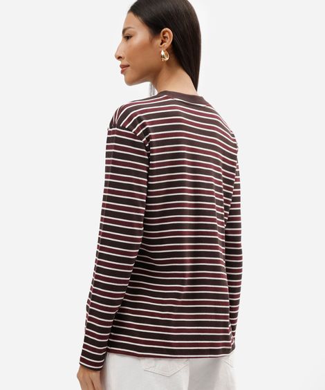 blusa feminina de algodão peruano manga longa listrada marrom