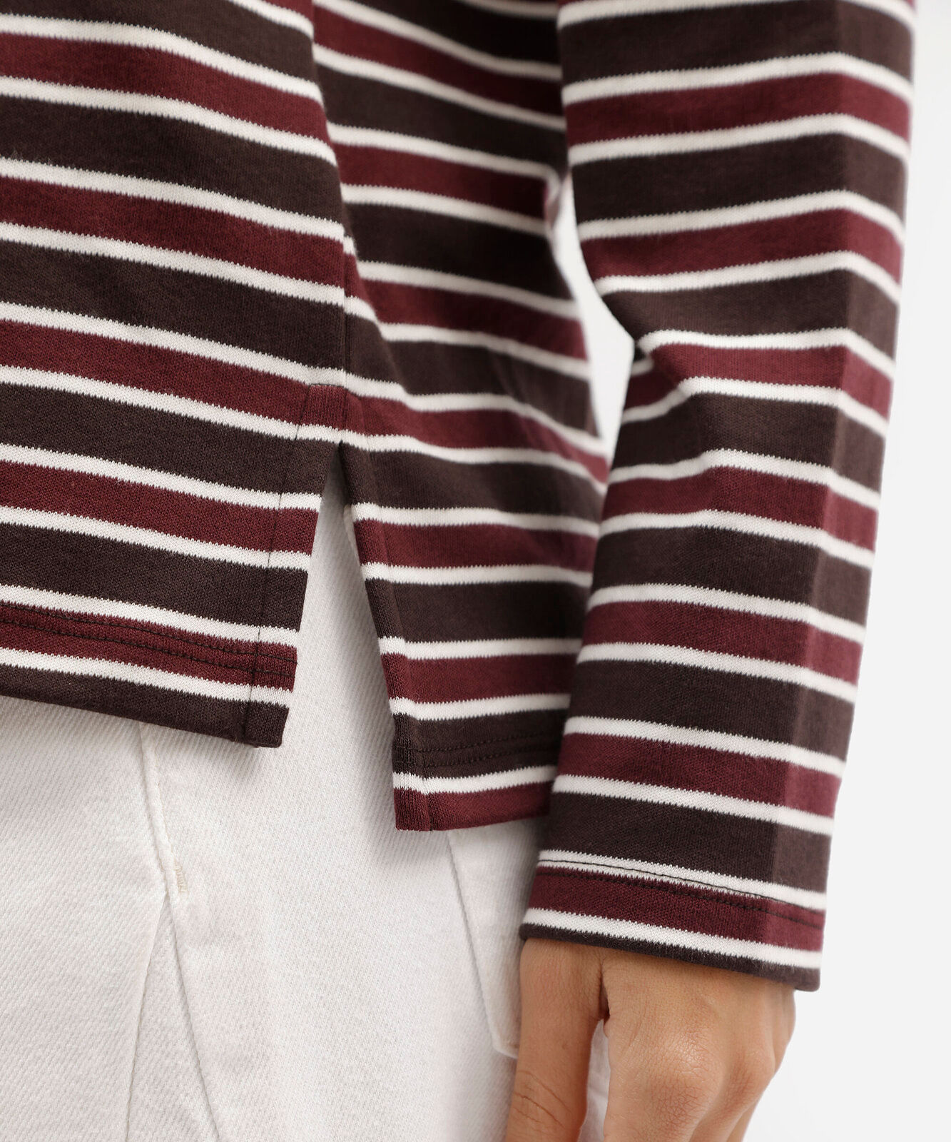 blusa feminina de algodão peruano manga longa listrada marrom