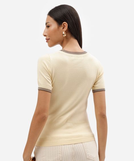 blusa feminina de tricot manga curta amarela