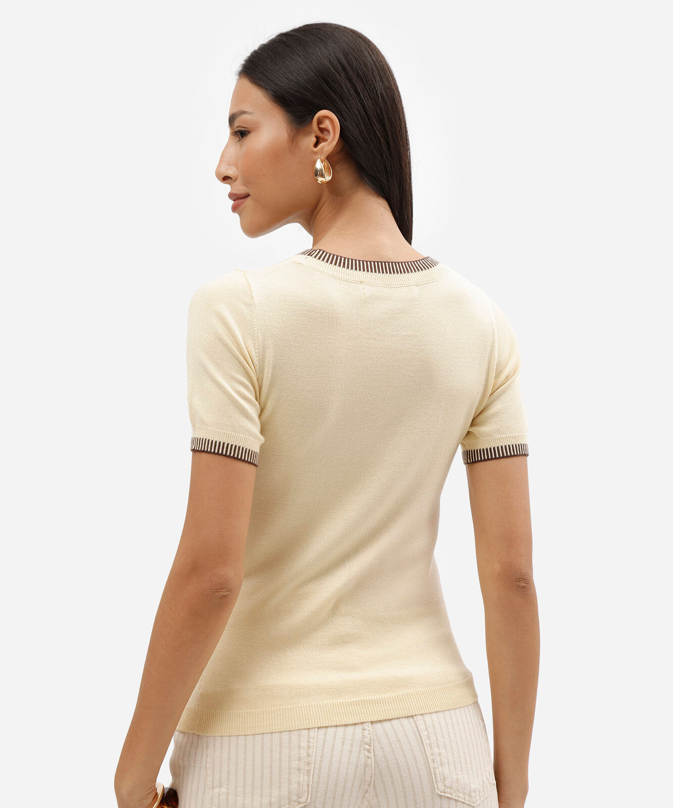 blusa feminina de tricot manga curta amarela