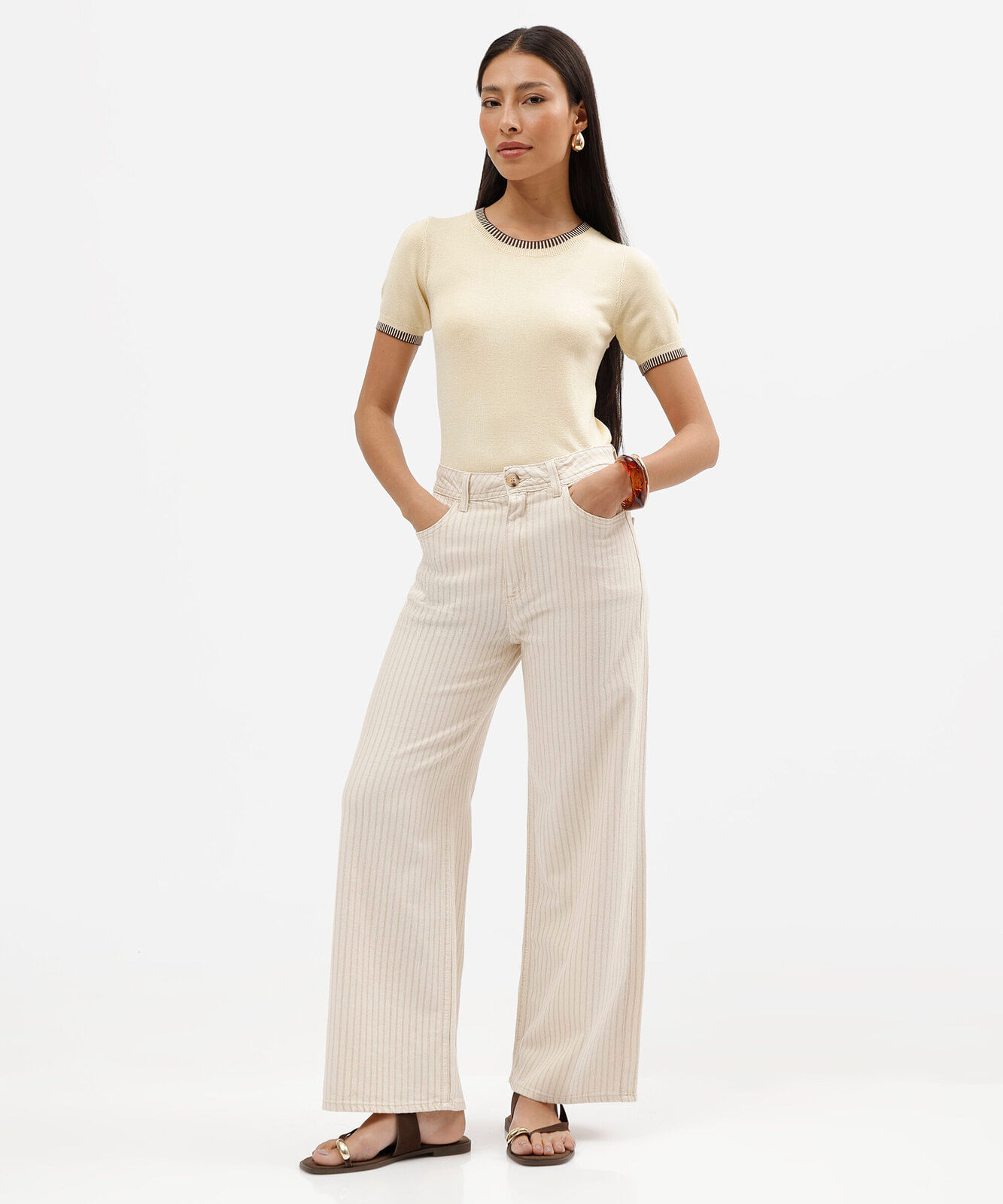 blusa feminina de tricot manga curta amarela