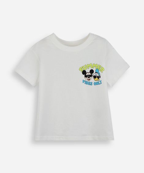 camiseta infantil de algodão manga curta turma do mickey off white