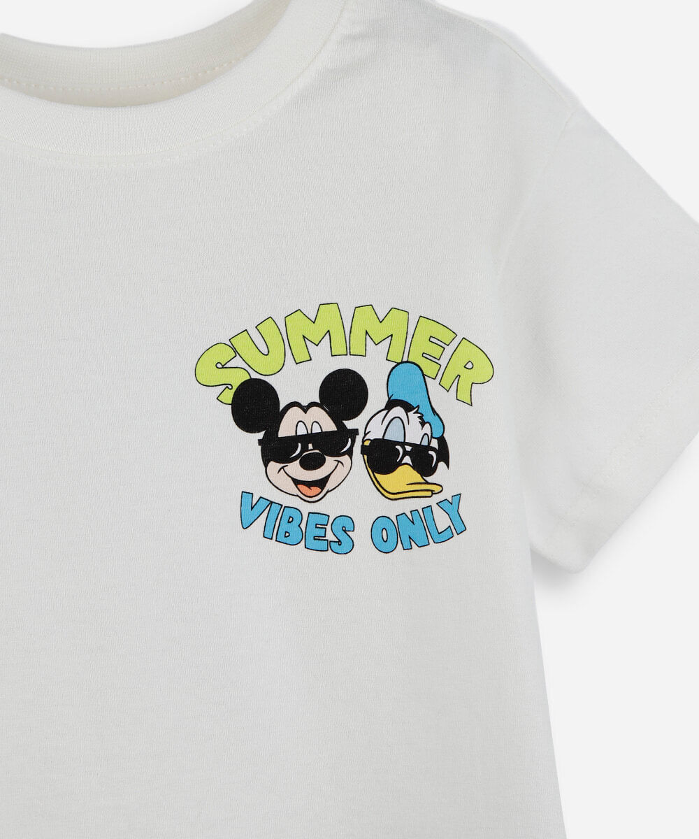 camiseta infantil de algodão manga curta turma do mickey off white