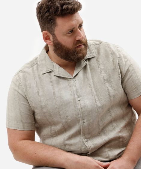 camisa masculina com linho manga curta texturizada plus size verde