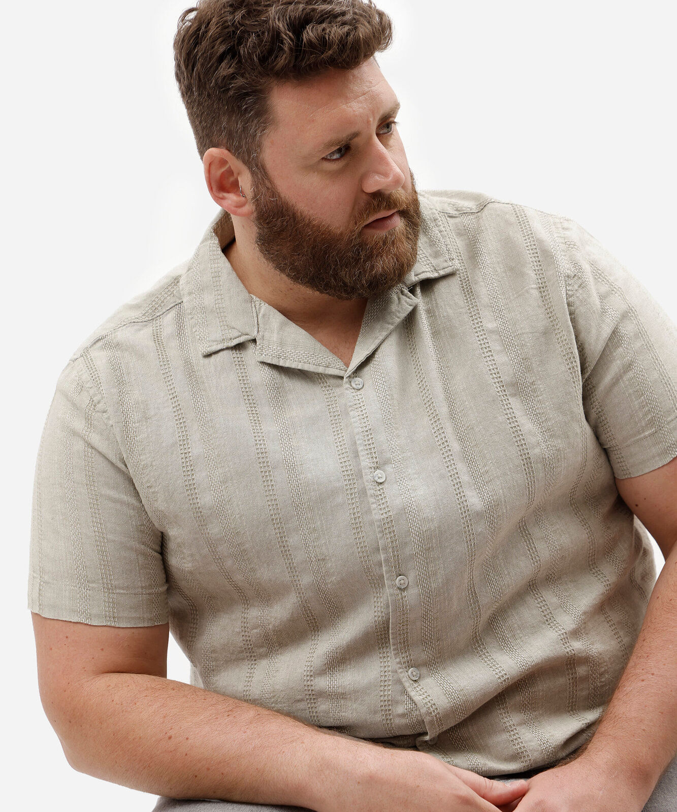 camisa masculina com linho manga curta texturizada plus size verde