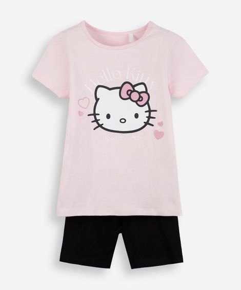 conjunto curto infantil de algodão hello kitty colorido
