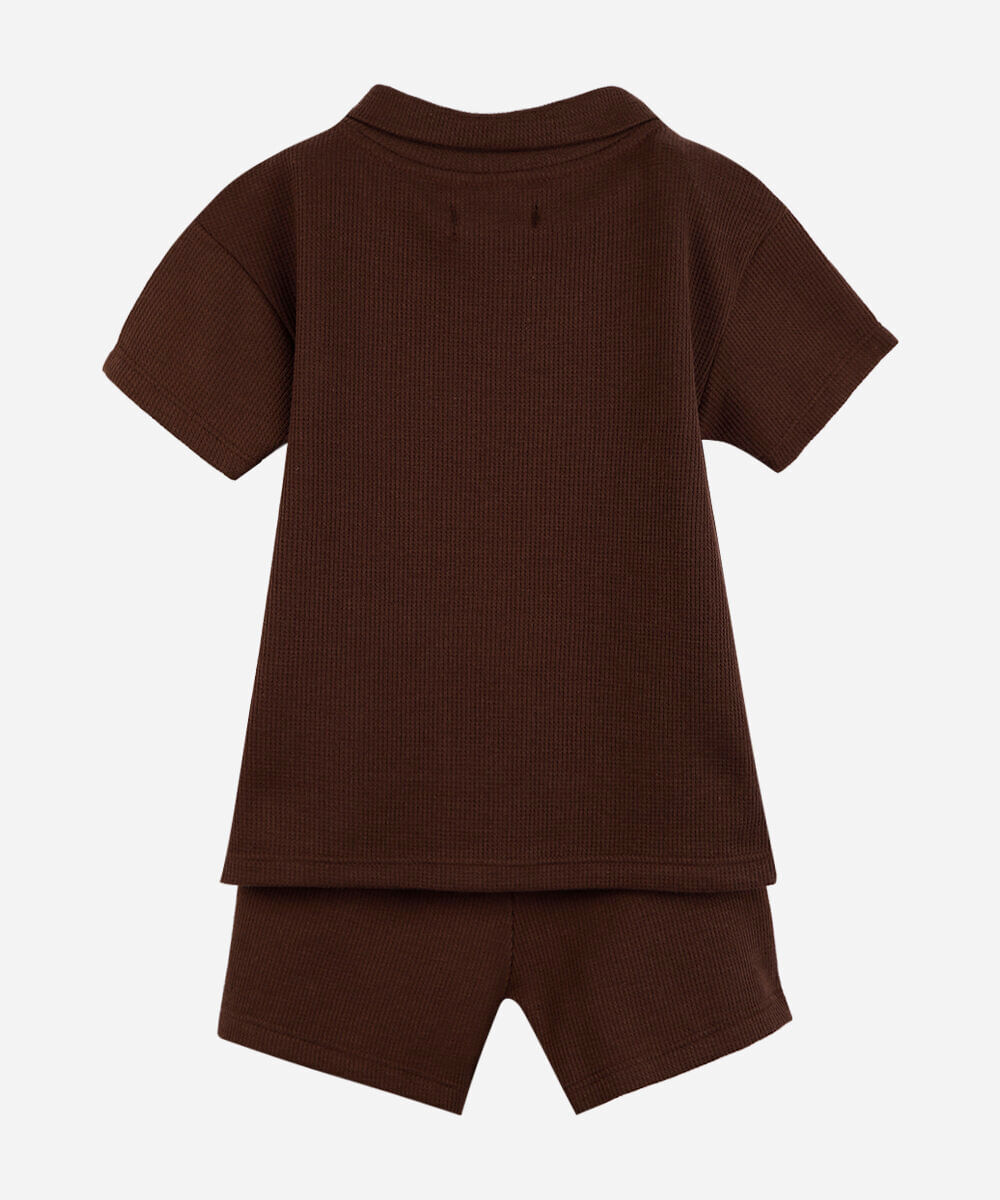 conjunto curto infantil manga curta marrom