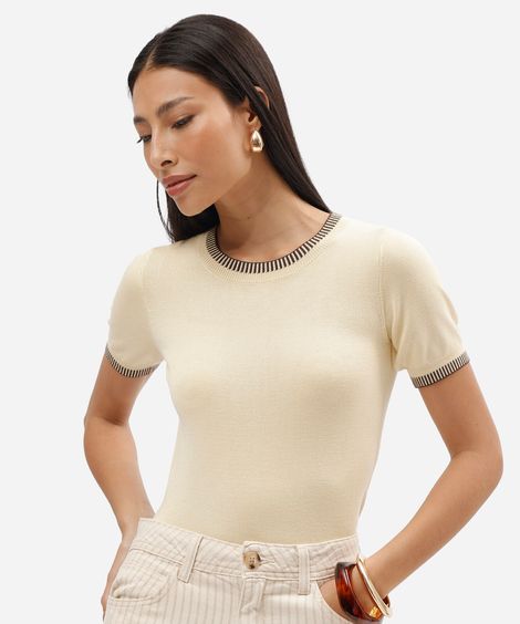calça wide leg cropped feminina de sarja cintura alta bege