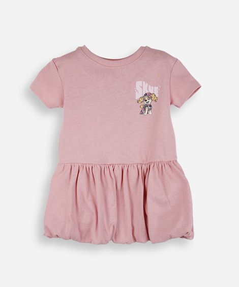 vestido balonê infantil de algodão patrulha canina rosa