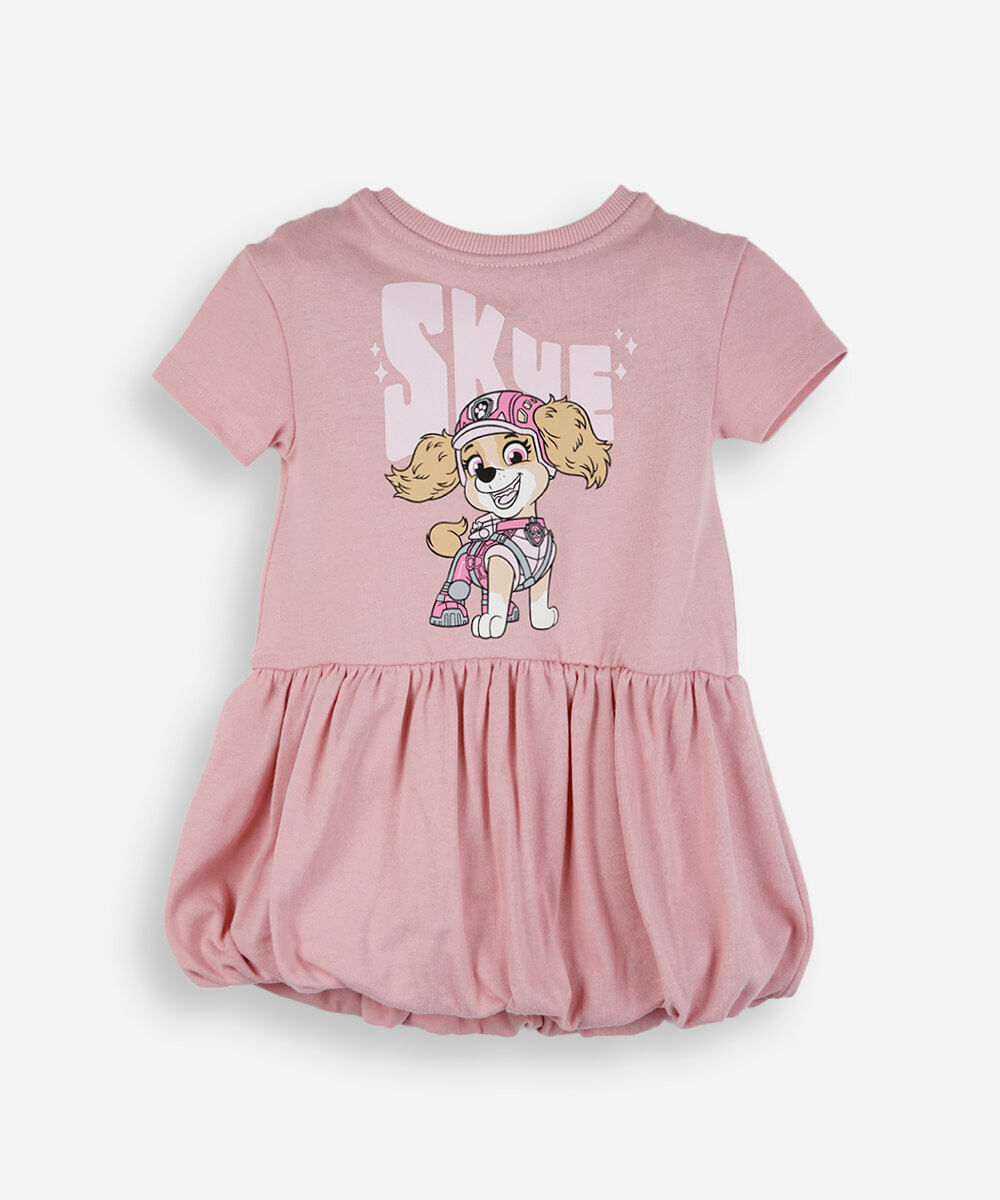 vestido balonê infantil de algodão patrulha canina rosa