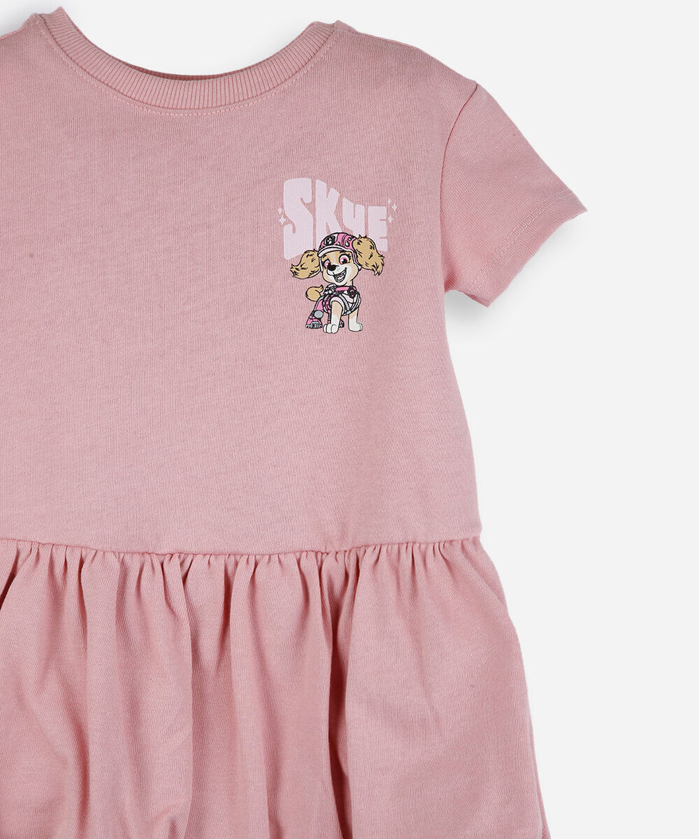 vestido balonê infantil de algodão patrulha canina rosa