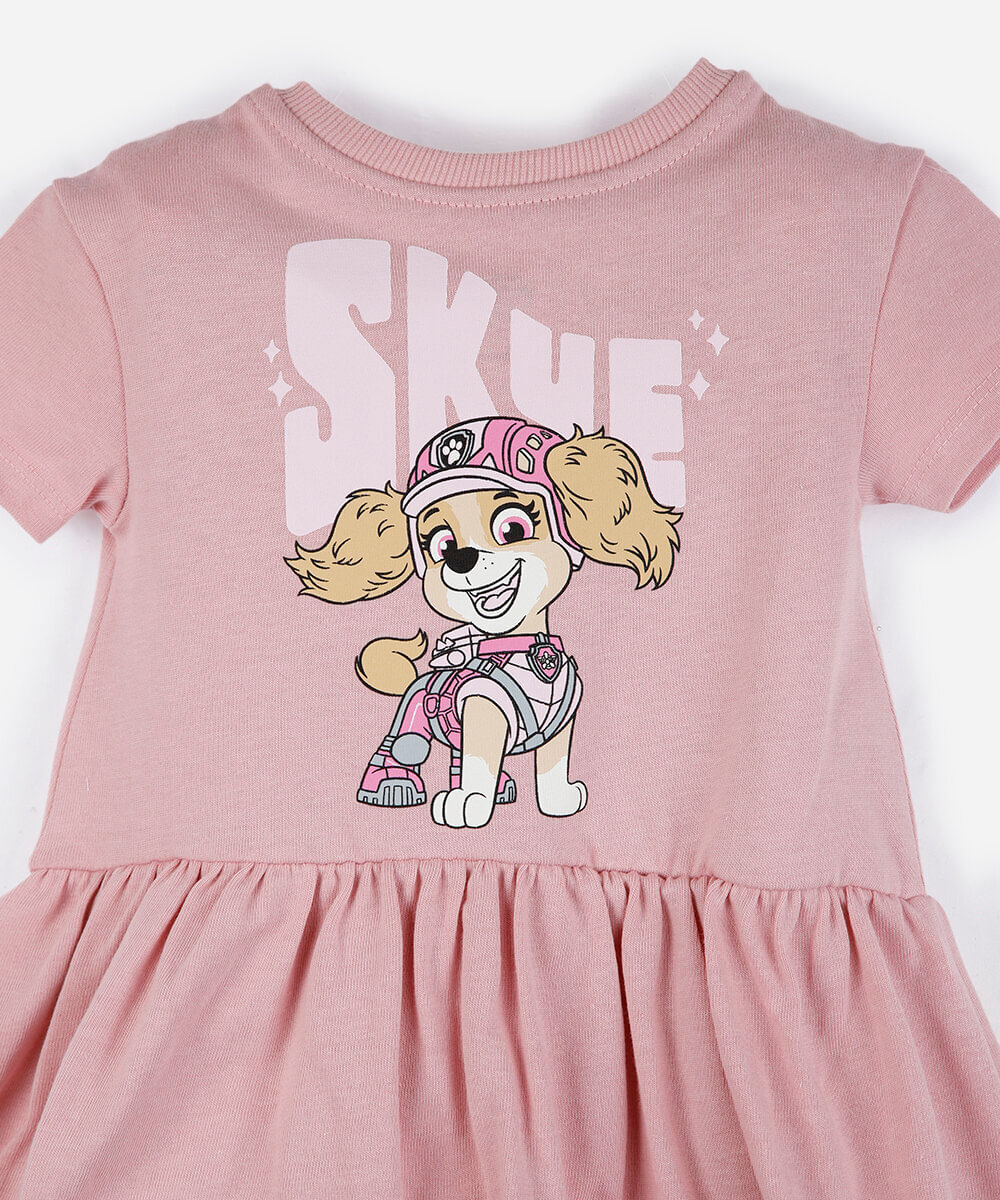 vestido balonê infantil de algodão patrulha canina rosa
