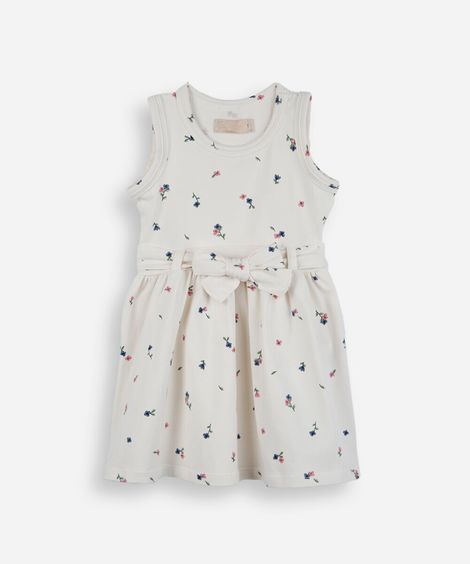 vestido infantil de algodão com laço floral off white