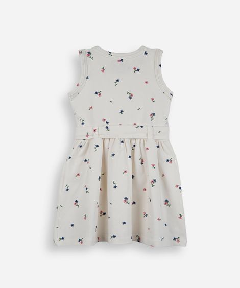 vestido infantil de algodão com laço floral off white