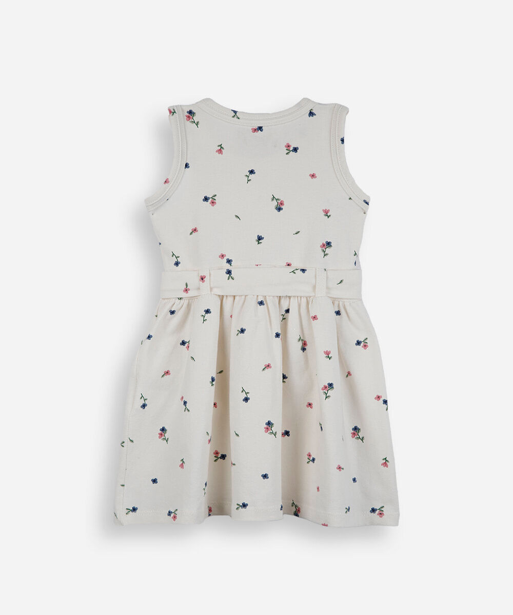 vestido infantil de algodão com laço floral off white