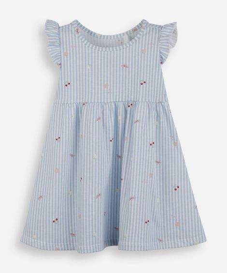 vestido infantil de algodão listrado azul