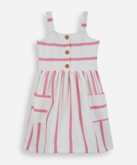 vestido infantil de algodão texturizado listrado rosa