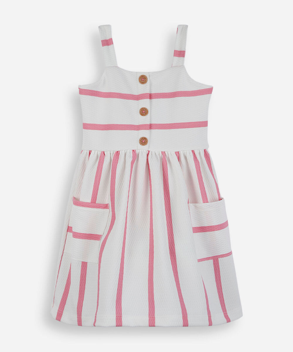 vestido infantil de algodão texturizado listrado rosa