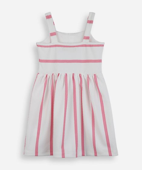 vestido infantil de algodão texturizado listrado rosa